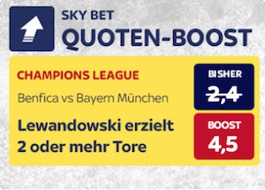 Benfica Lissabon gegen Bayern München Quotenboost bei Skybet