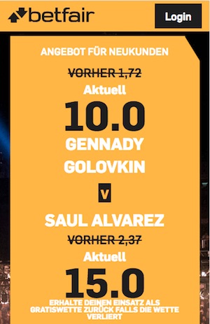 Betfair Quotenboost zu Golovkin gegen Alvarez