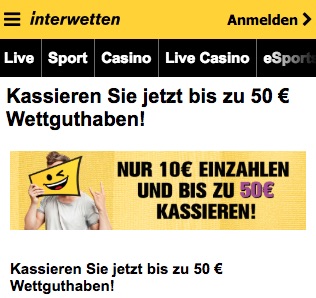 Interwetten 50 Euro Wettguthaben