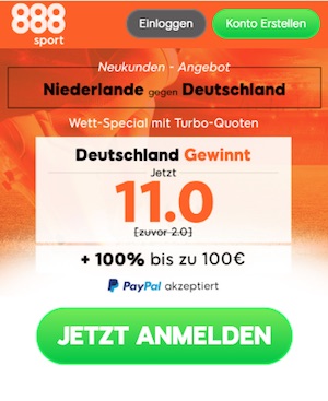 888sport Quotenboost zu Niederlande gegen Deutschland am 13.10.2018