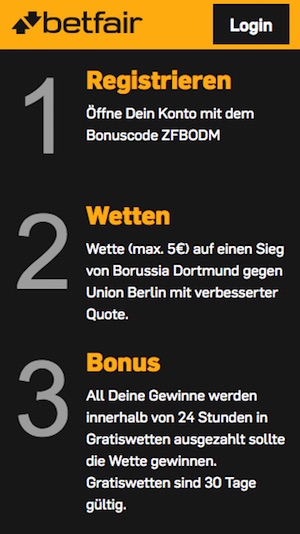 Betfair verbesserte Quote BVB - Union Berlin