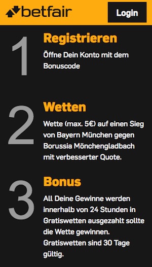 Betfair enhanced odds Bayern - Moenchengladbach