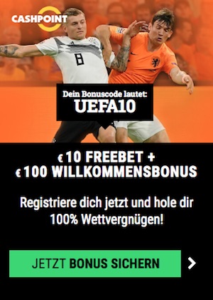 Cashpoint 10 Euro Freebet plus 100 Euro Neukundenbonus