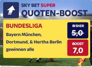Skybet Quotenboost zu Bundesliga am 13. Spieltag