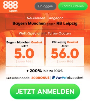888sport Quotenboost zu Bayern gegen Leipzig