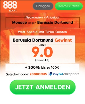Monaco gegen BVB Quotenboost bei 888sport