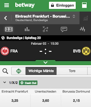 betway wettmarkt frankfurt - dortmund, 02.02.19