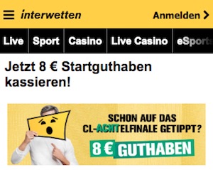 Interwetten 8 Euro Gutschein CL