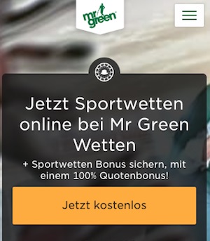 Mr. Green 100% Neukundenbonus bis 100 Euro