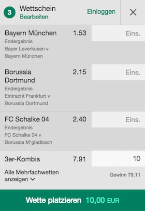 bet365 wettschein Bundesliga Kombiwette, Runde 20